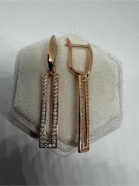 Vintage 14K 585 Rolled Rose Gold Cubic Zirconia Earrings